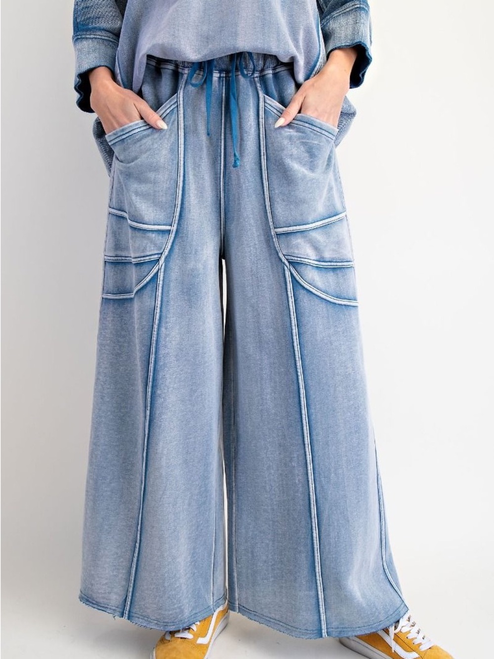“Monday Blues” Wide Leg Terry Pants